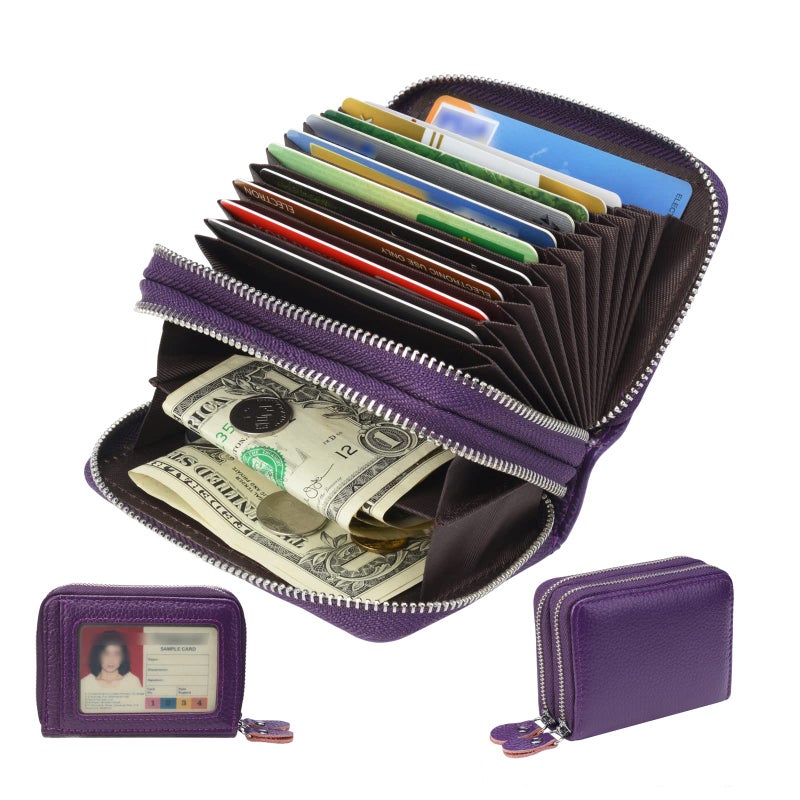 traderplus Women's RFID Blocking Leather Zipper Card Wallet Small Purse Credit Card Case Holder for Mother Day Gift (Purple) - Image 1